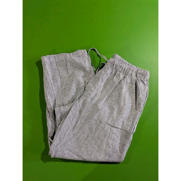 GAP Linen Blend Easy Pant Women's Large - Navy White Pinstripes Striped - Picture 1 of 11